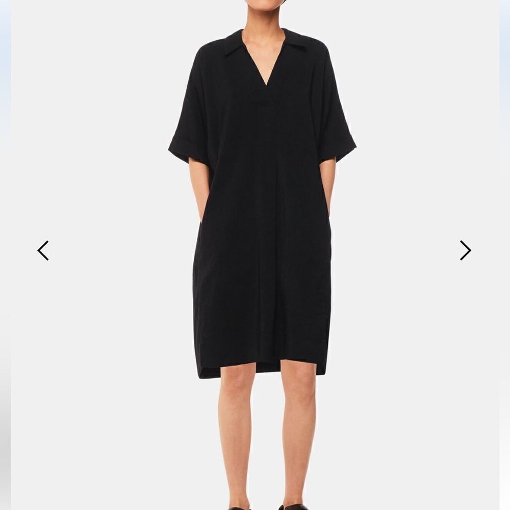 Whistles Relaxed Shirt Dress Black Cotton Blend Boxy Sz Small